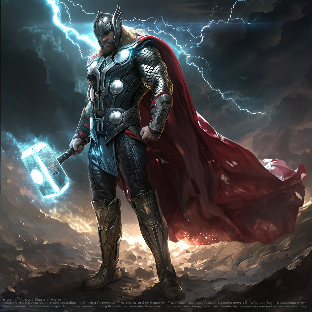 Thor superhero in silver armor with lightning energy