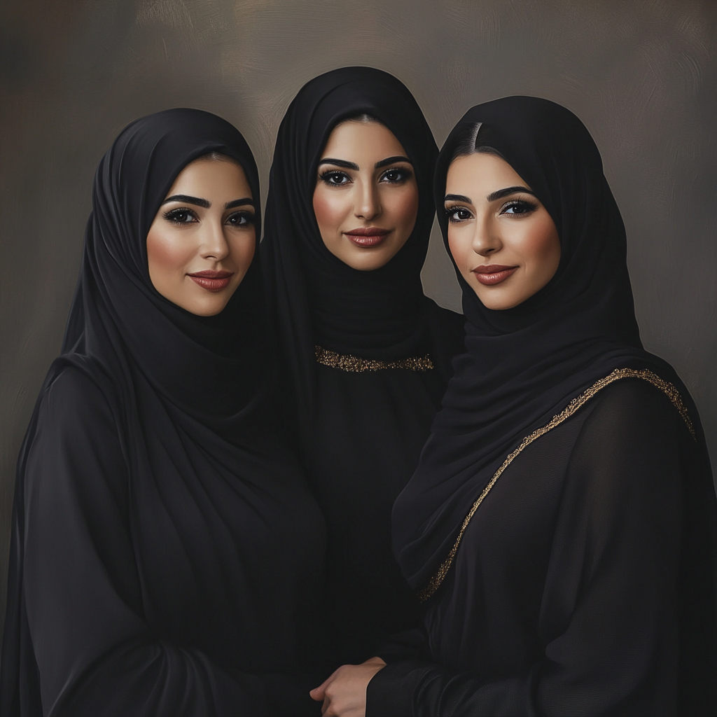 Three Elegant Arab Women in Black Uniforms