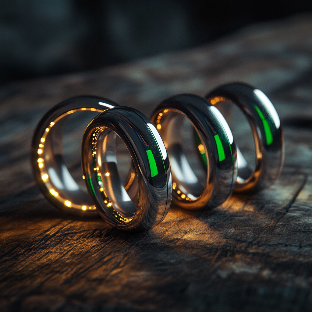 Three Elegant Health Rings on Wooden Surface