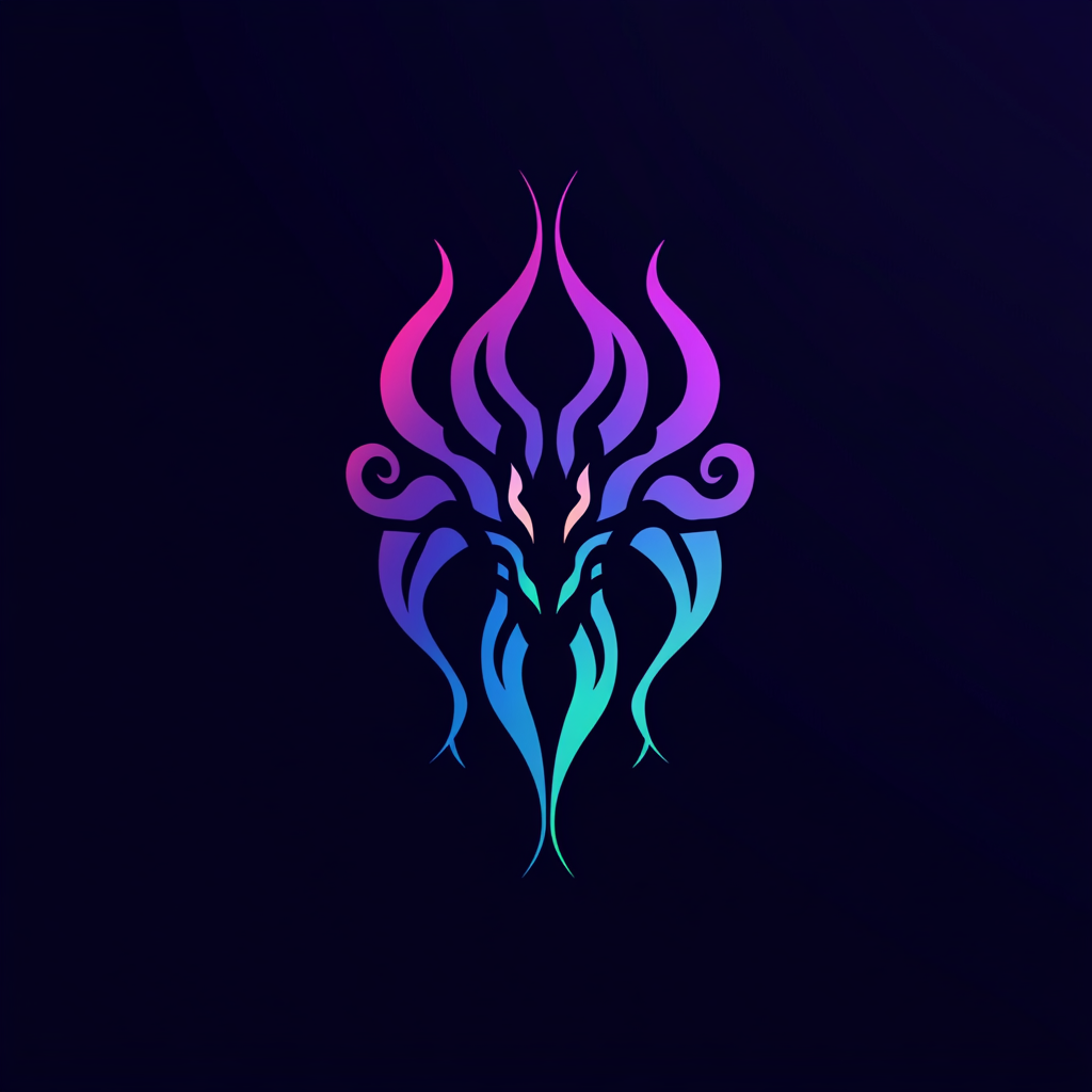 Three-Headed Hydra Logo in Symmetrical Cyberpunk Colors