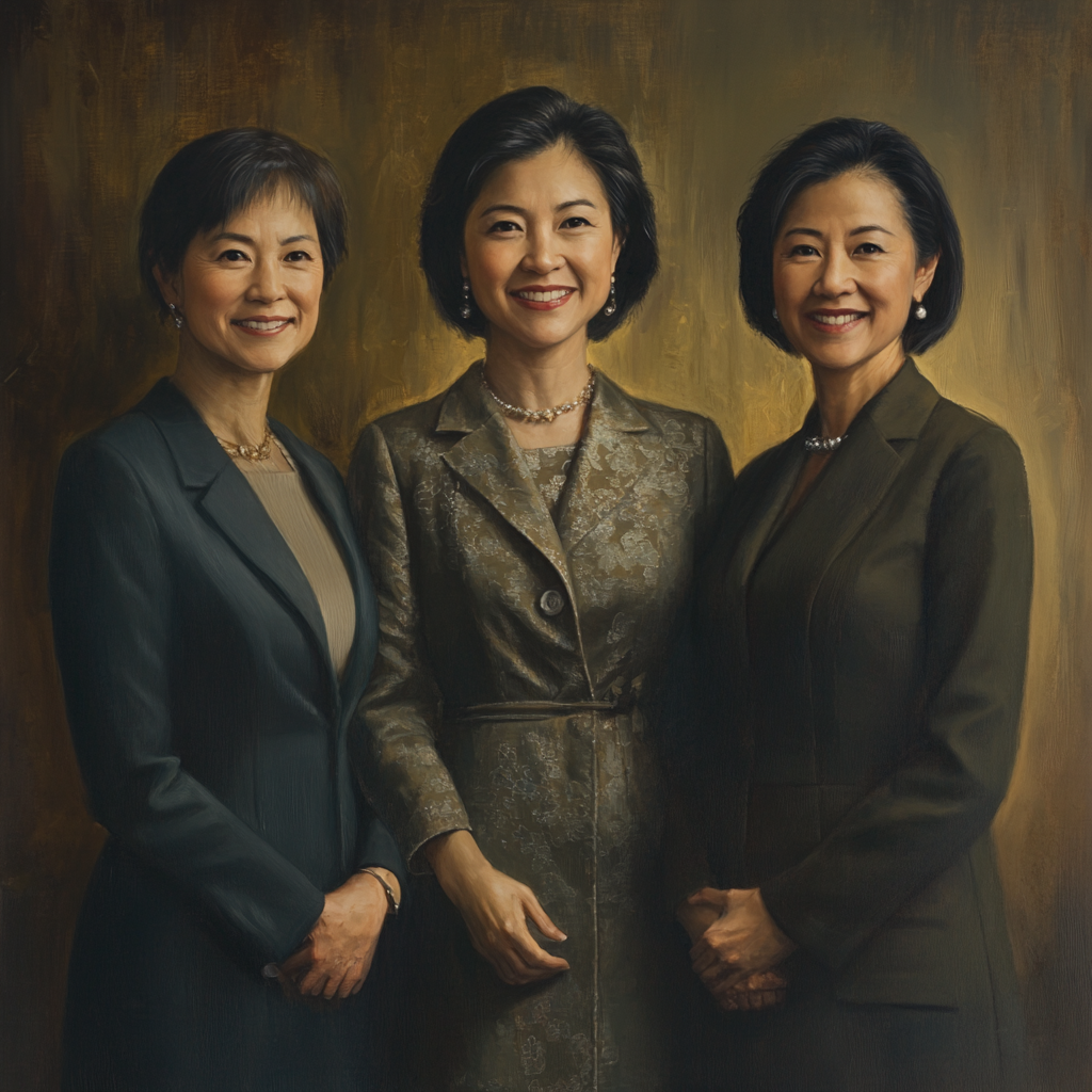 Three Professional Asian Women in Elegant Uniforms