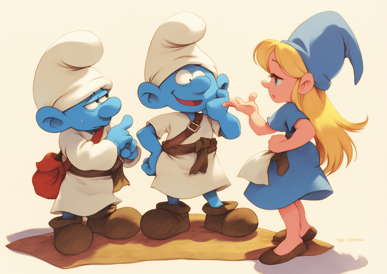 Three Smurfs in old fashioned clothes - Title