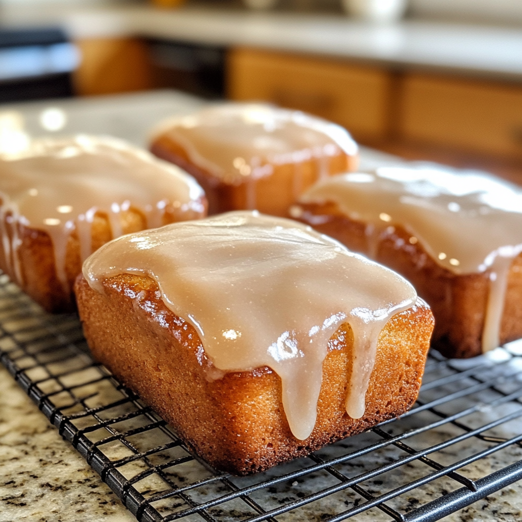 Three Vanilla-Glazed Mini Loaves on Wire Rack