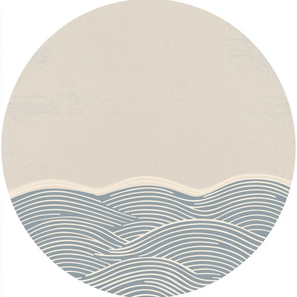 Three calming waves in light gray circle.