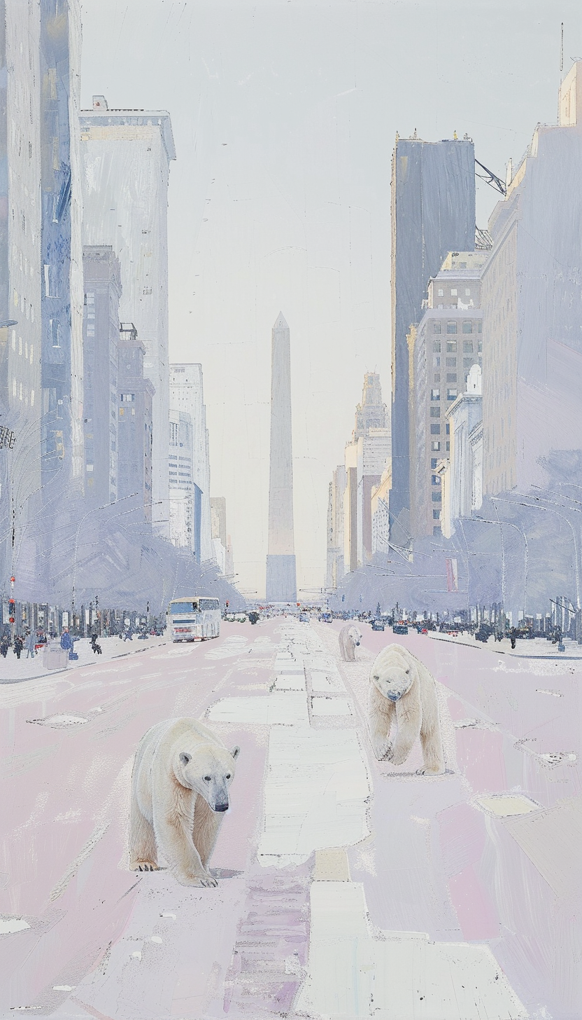 Three large polar bears on Buenos Aires street.