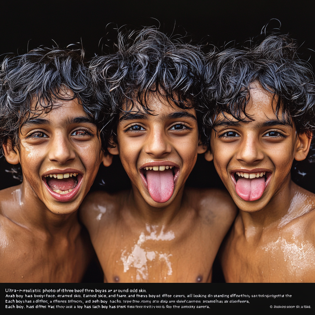 Three laughing boys with long curly hair