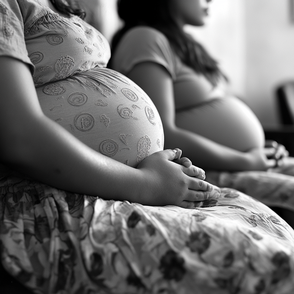 Three pregnant girls in Guatemala's waiting room.