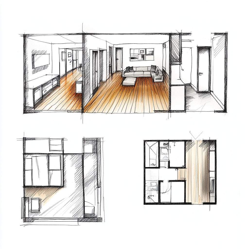 Three room floor plans, one with two bedrooms.