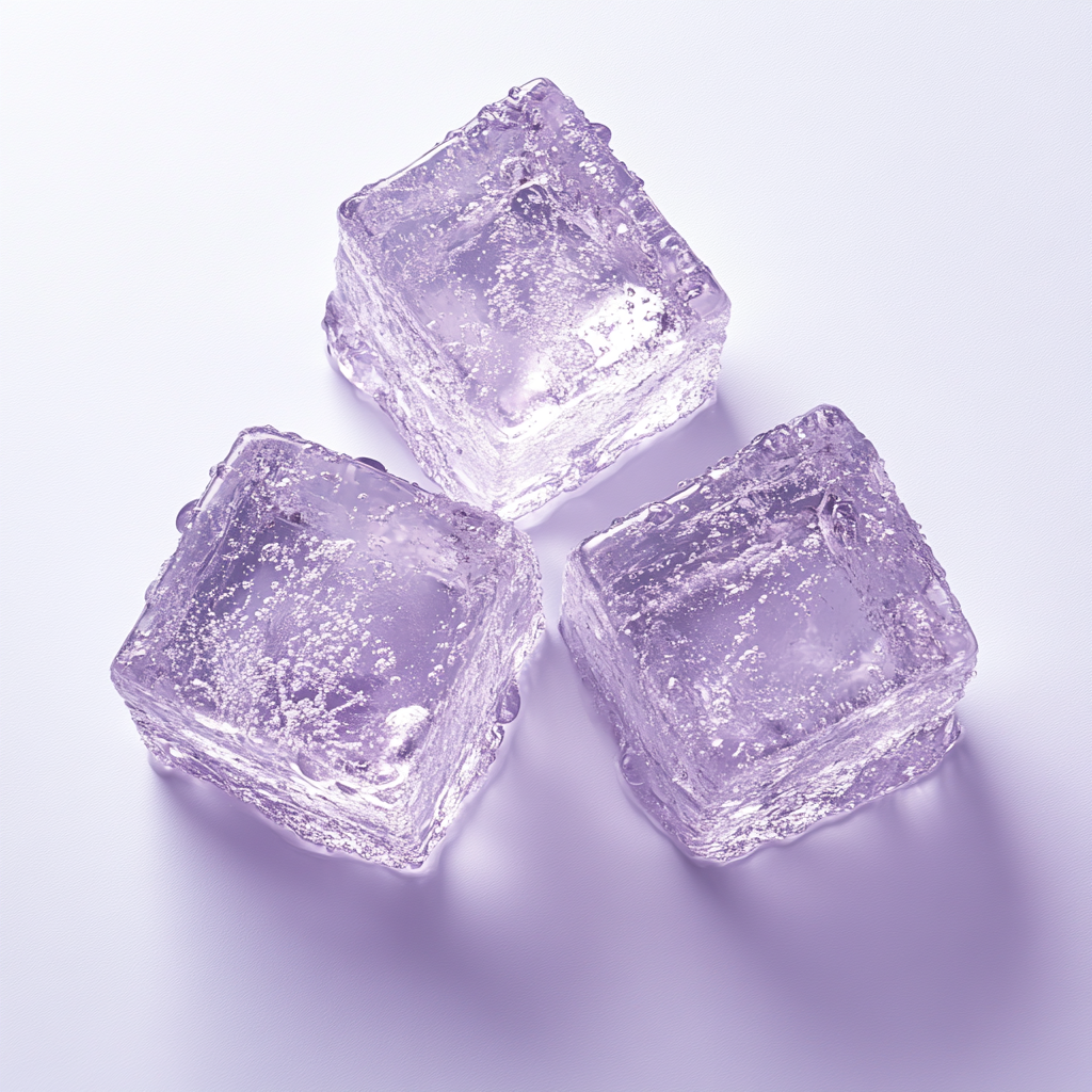 Three separate ice cubes on white background, realistic texture.