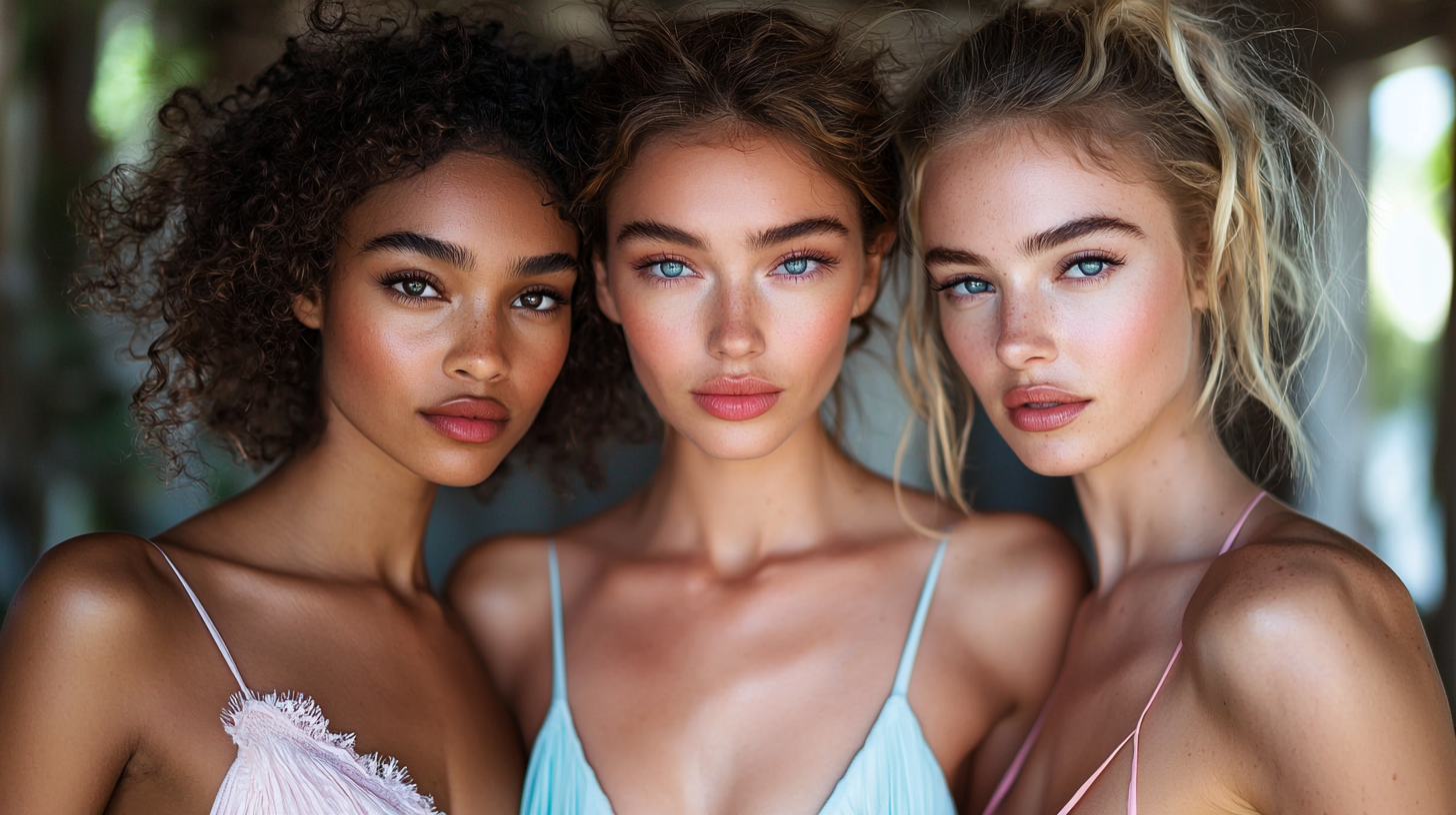 Three women in formal dresses taking botox treatment.