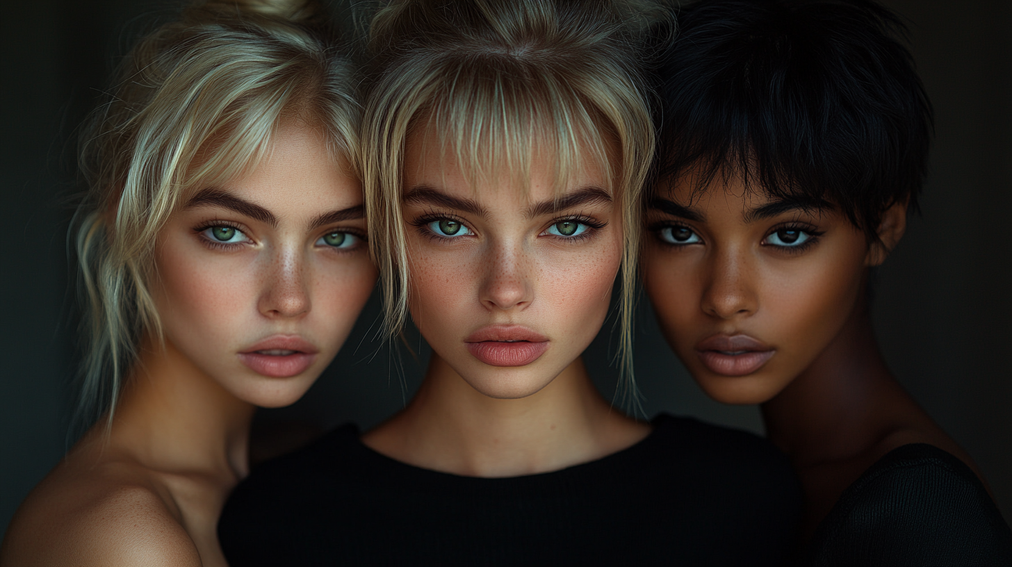 Three young women with unique features in portrait