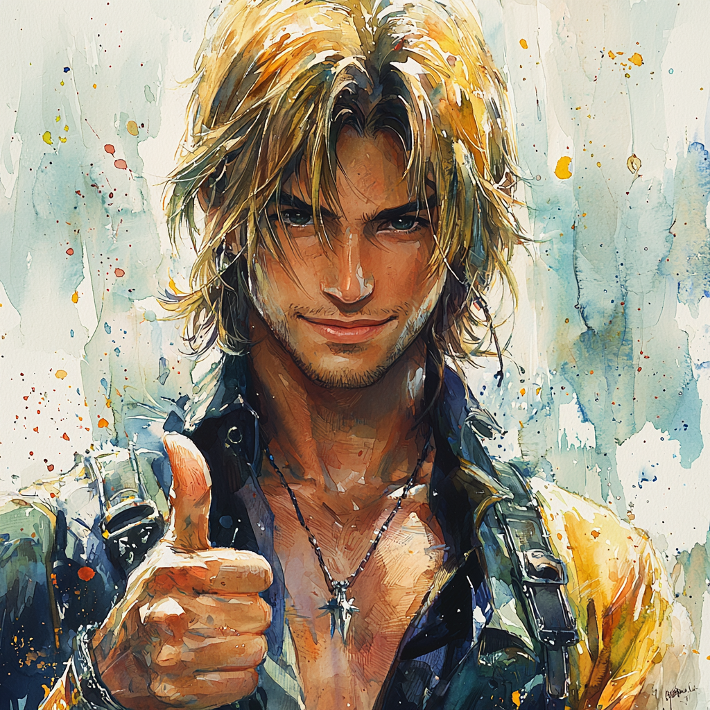 Tidus in animated style giving thumbs up