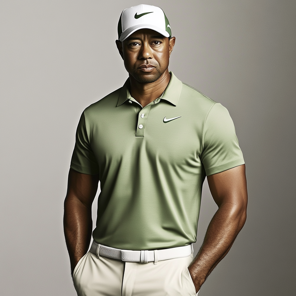 Tiger Woods wearing golf clothes in studio shoot.