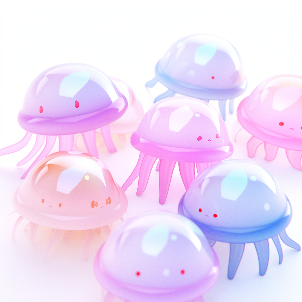 Tiny cute jellyfish in 3D on white