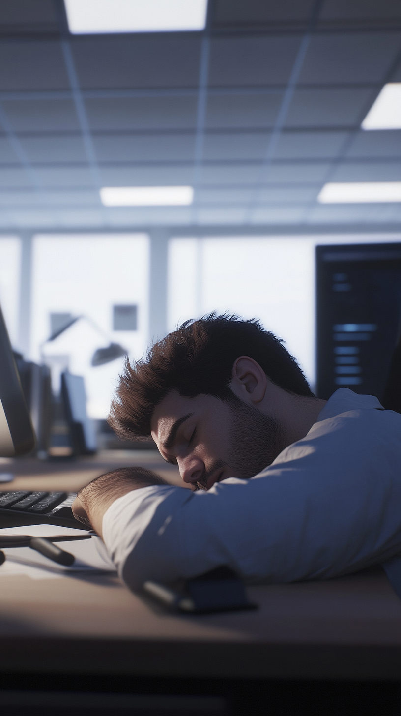 Tired American man in office