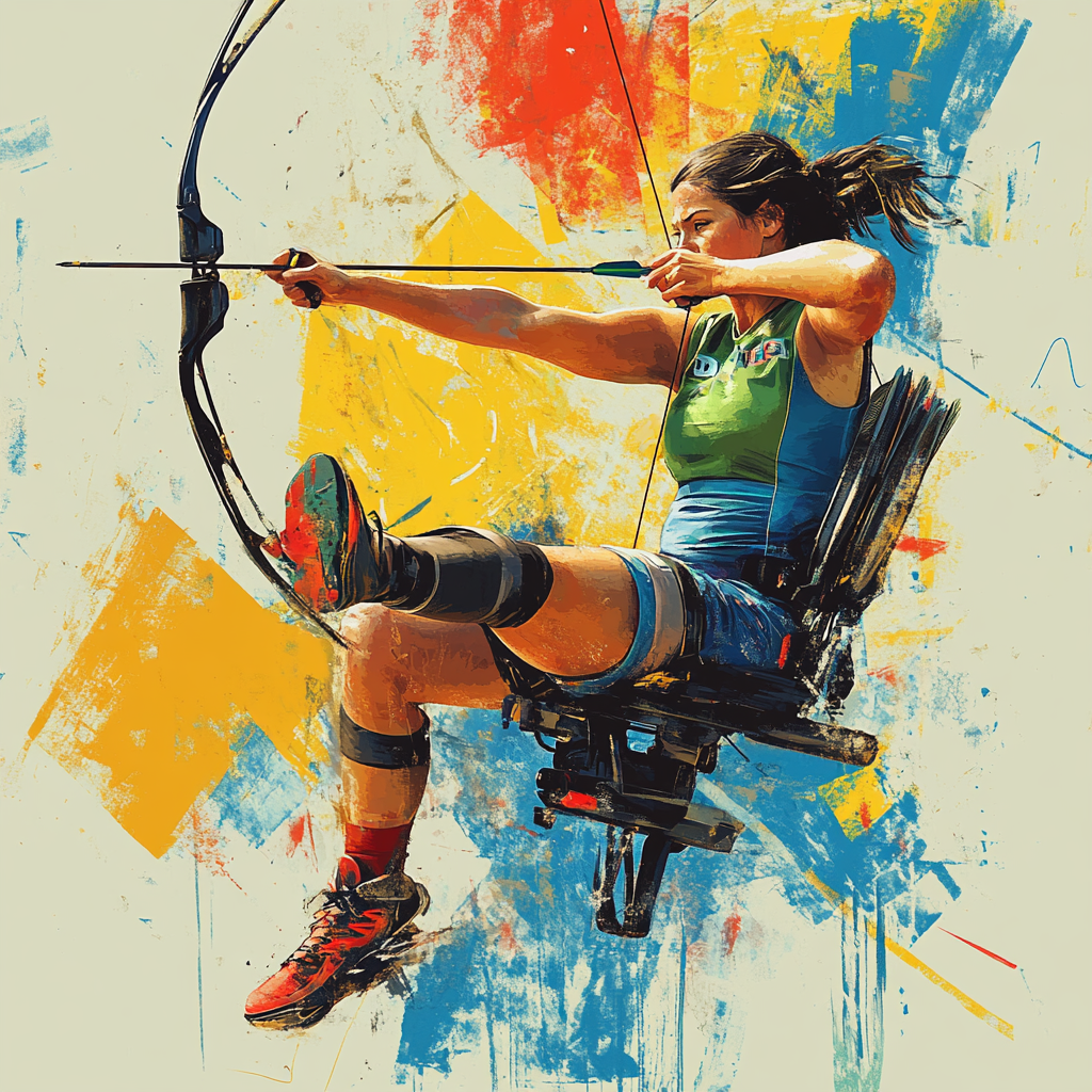 Title: Female Paralympic Archer Focused with Compound Bow