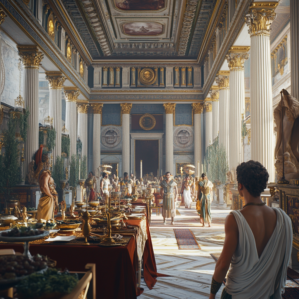 Title: Roman Banquet Hall Nobles Roman Commander Forbidden Connection