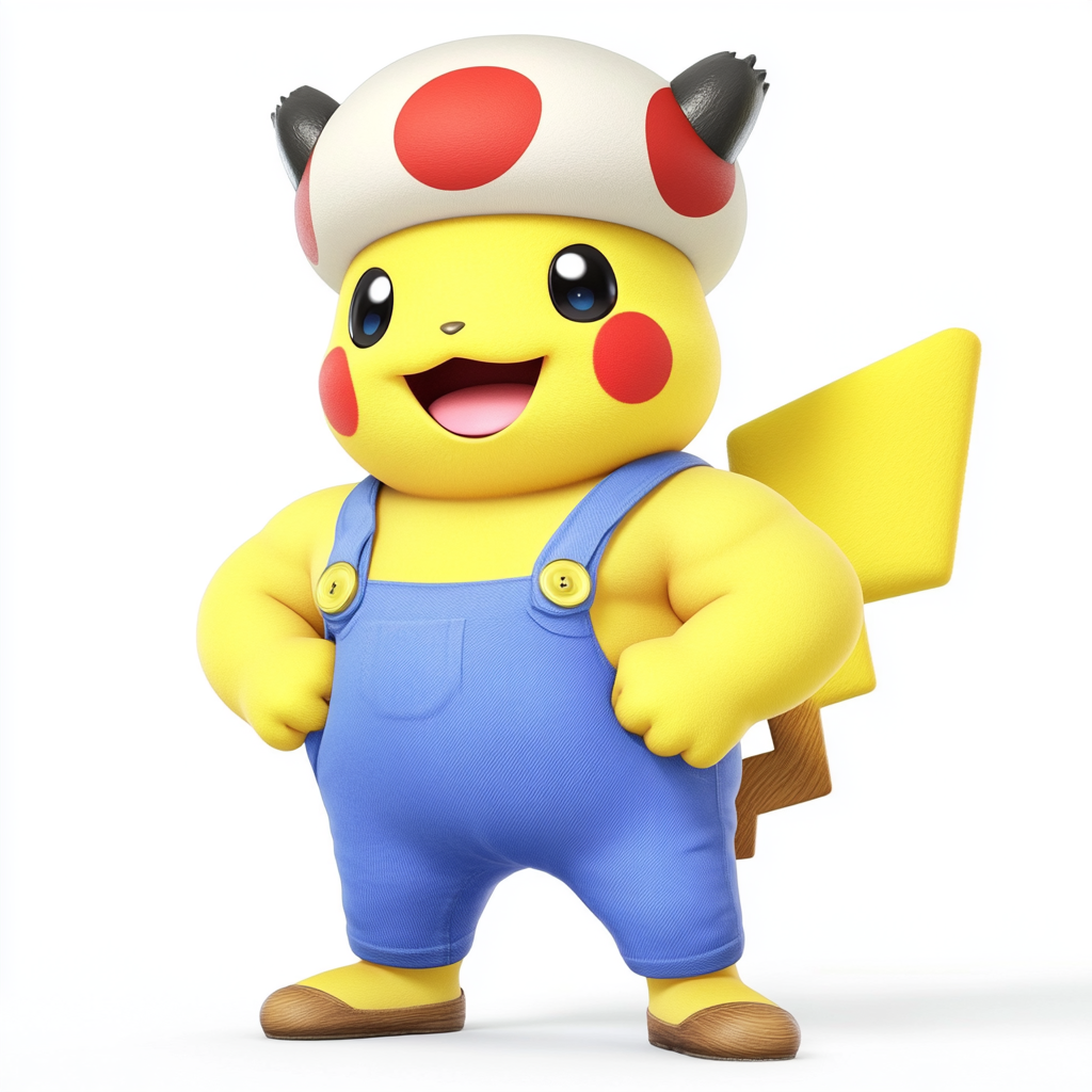 Toad smiling next to Pikachu flexing six-pack abs.