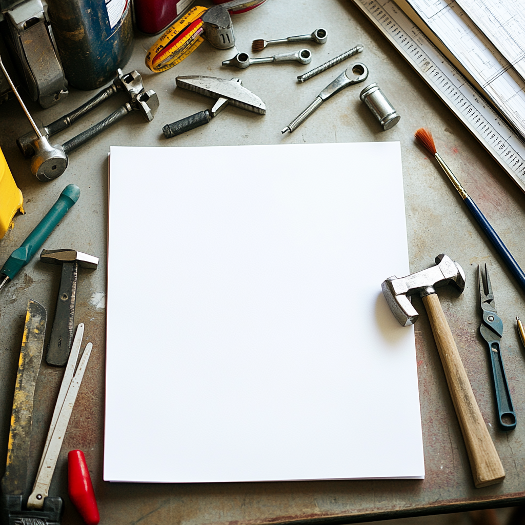 Tools on a white page for a project.