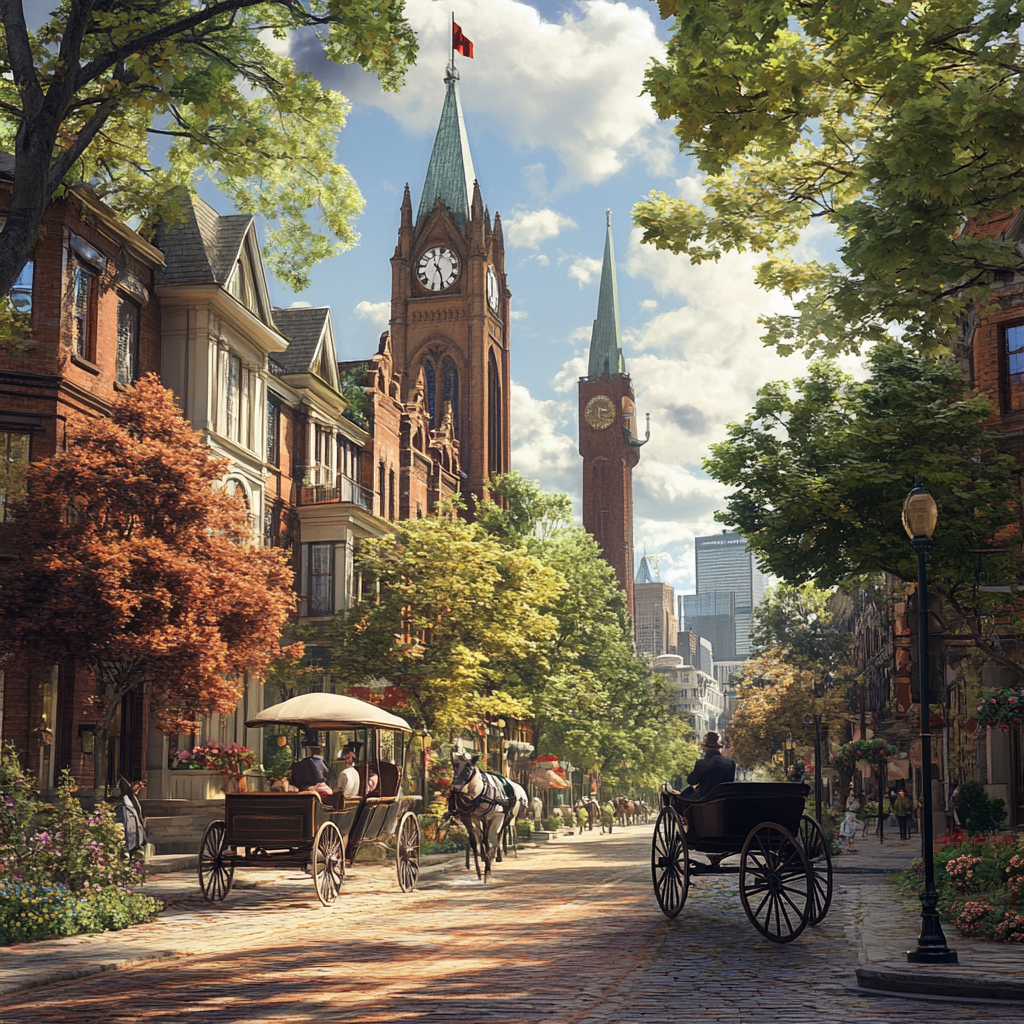 Toronto in 1900s: realistic, photographic, fascinating clock tower.