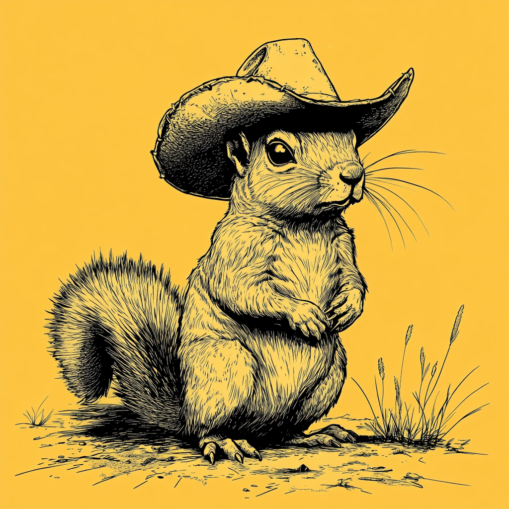 Tough Cowboy Squirrel on Yellow Flag, Ready for Fight