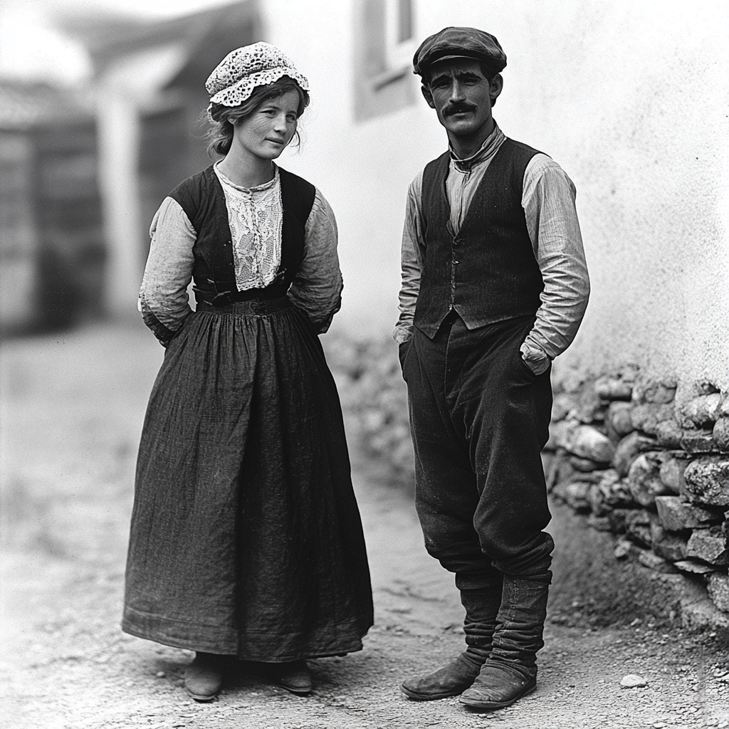 Traditional Bretagne Costume with long skirt and lace headdress