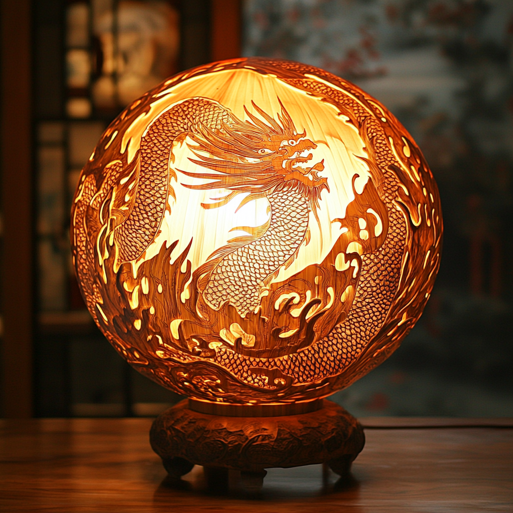 Traditional Chinese Bamboo Lamp Design Dragon-Phoenix Harmony