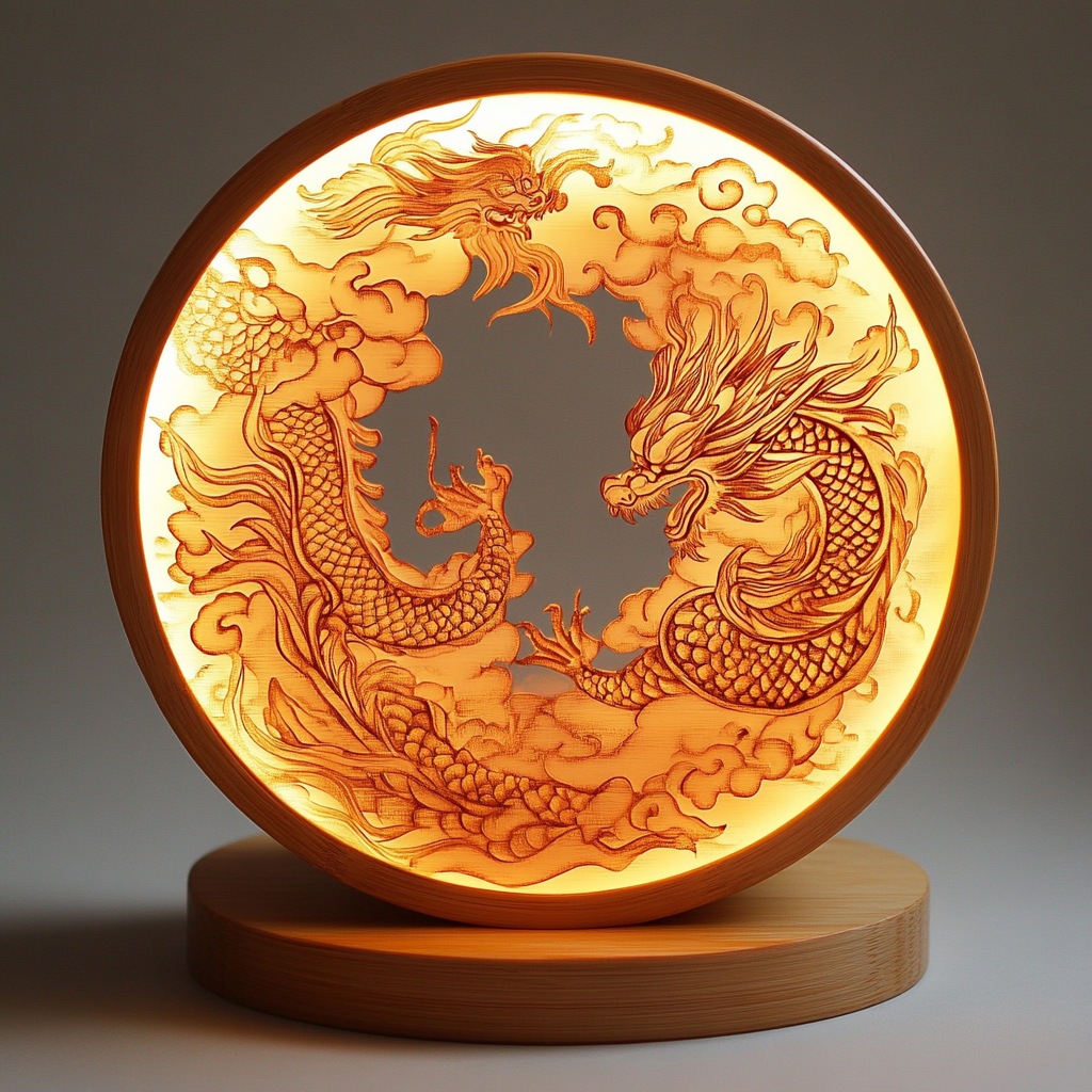 Traditional Chinese Bamboo Lamps: Dragons & Phoenixes Pattern