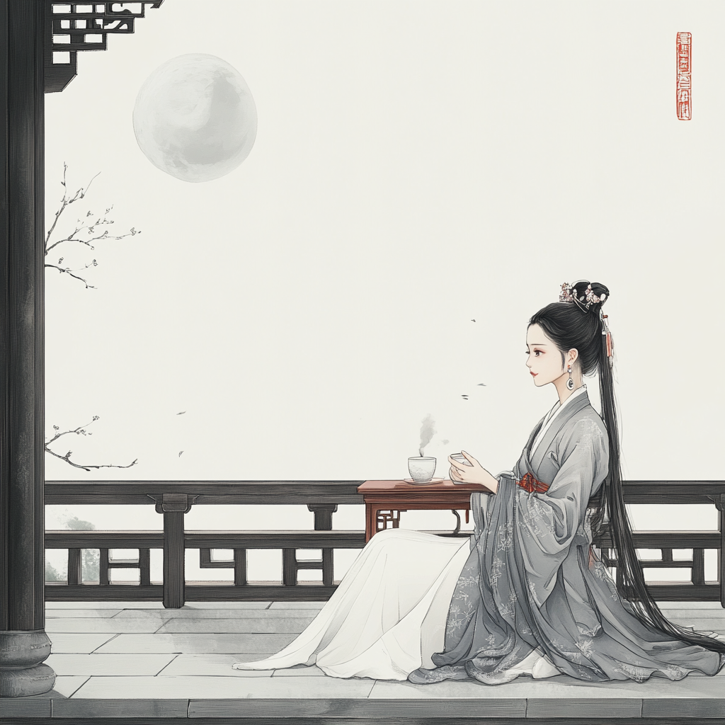 Traditional Chinese Girl in Song Dynasty Clothing Painting