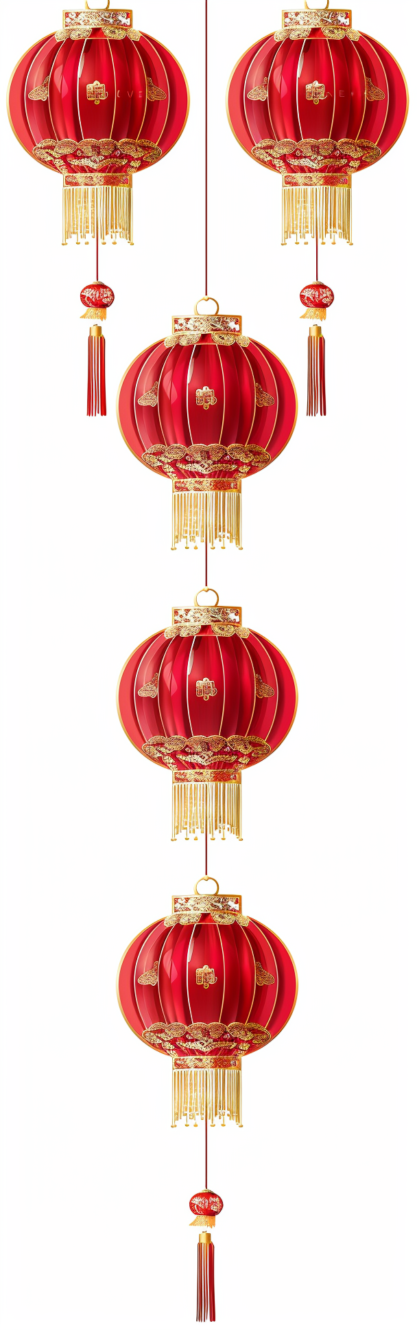 Traditional Chinese red lanterns with gold details on white background.