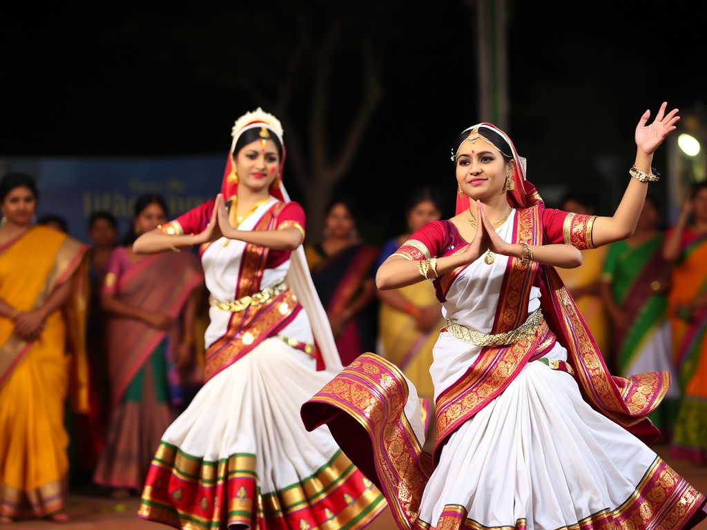 Traditional Gujrati girls in colorful dancing attire.