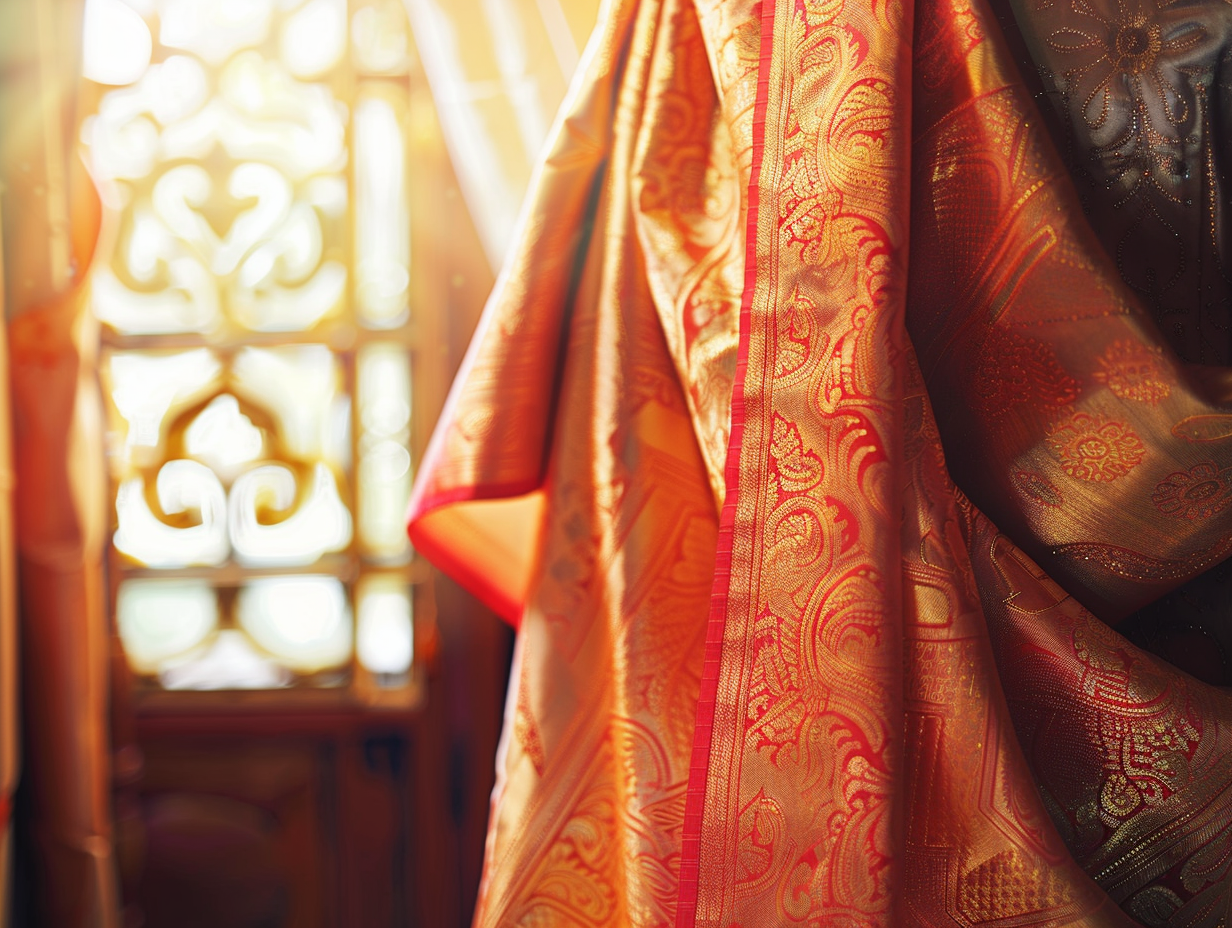 Traditional Indian Saree on Mannequin in Ornate Setting