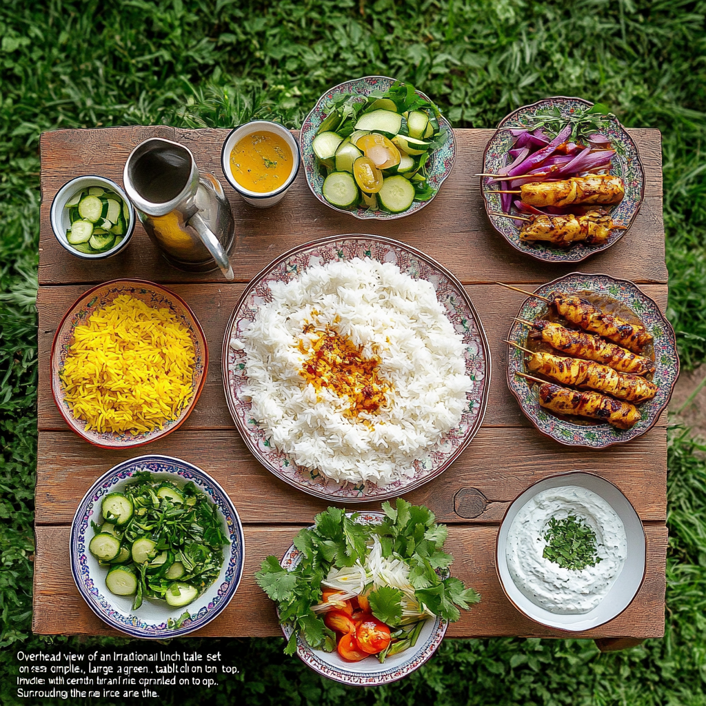 Traditional Iranian Lunch Set on Green Lawn