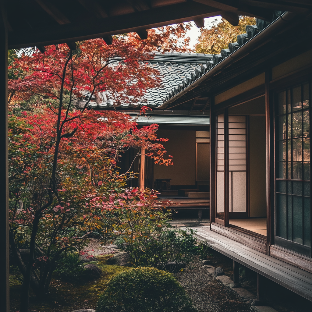 Traditional Japanese House in Japan on Autumn Day