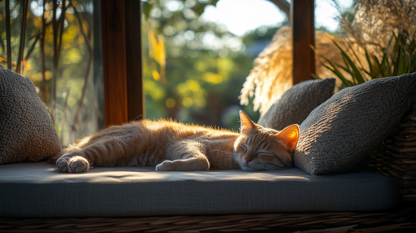 Traditional Japanese house with cat sleeping on veranda.