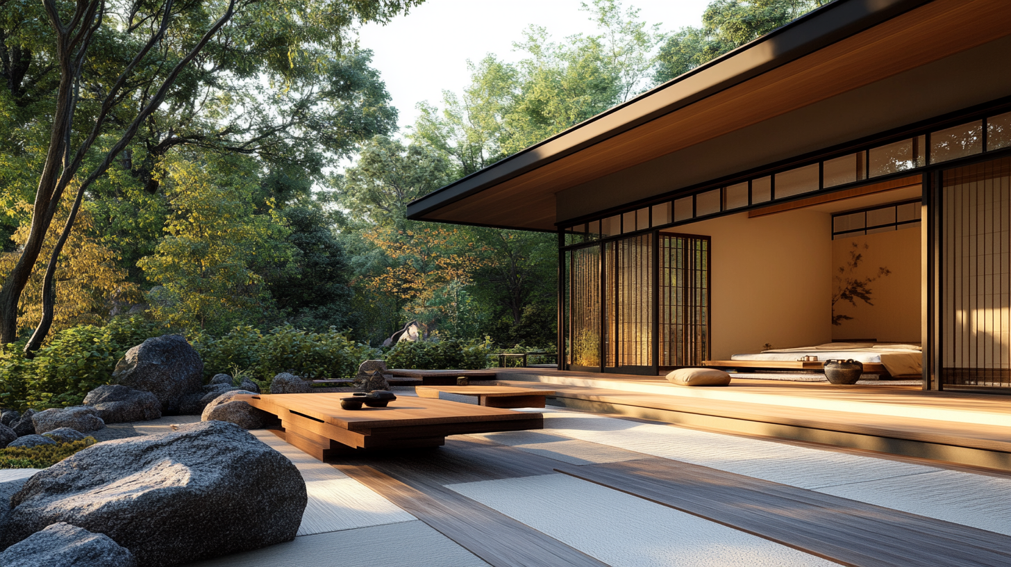 Traditional Japanese house with engawa in natural light.