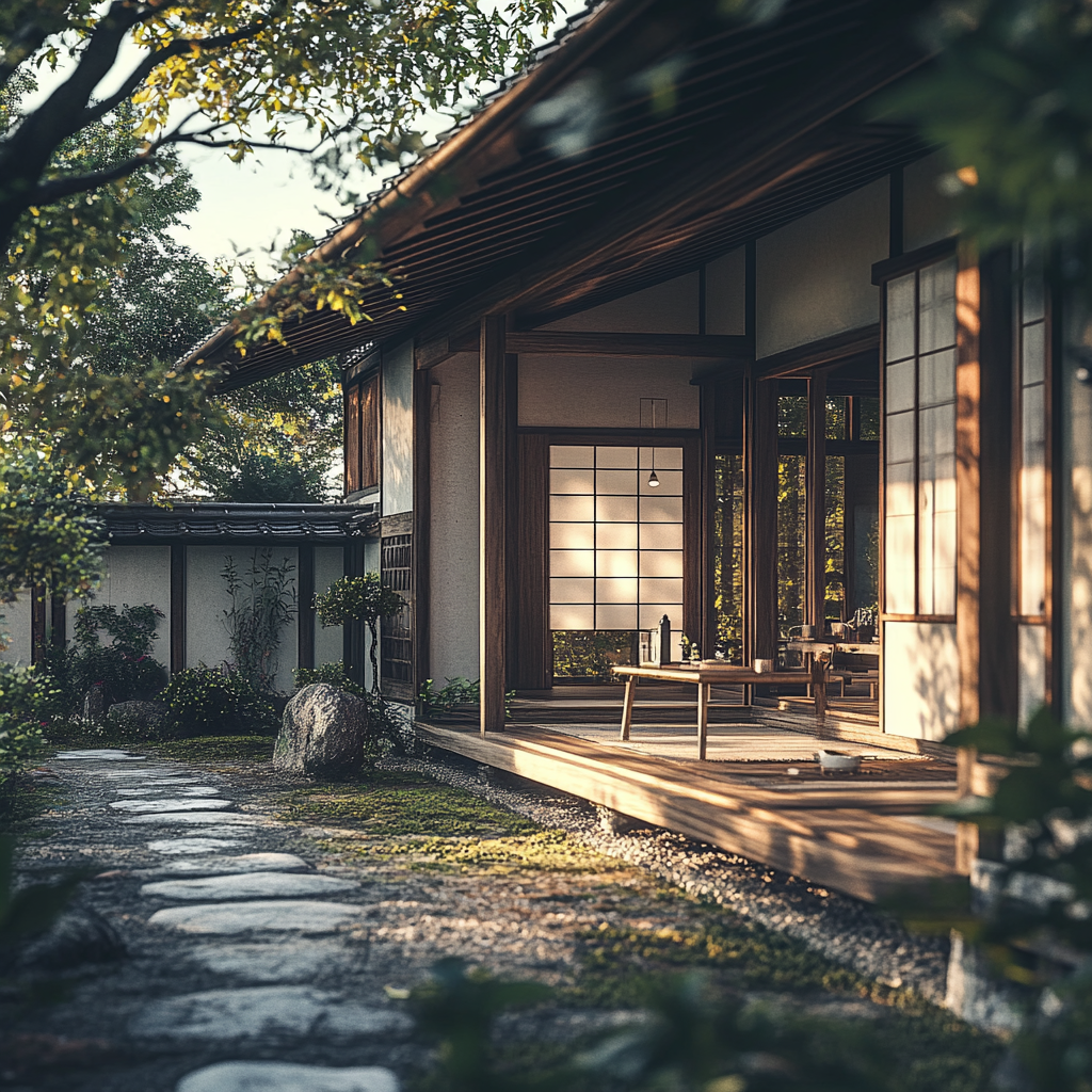 Traditional Japanese house with engawa in natural scene.