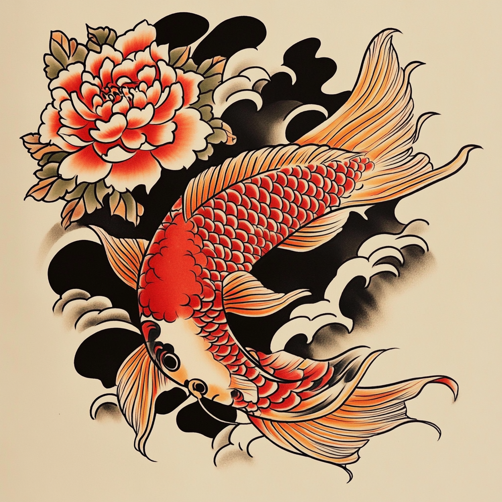 Traditional Japanese tattoo design on American flash sheet.