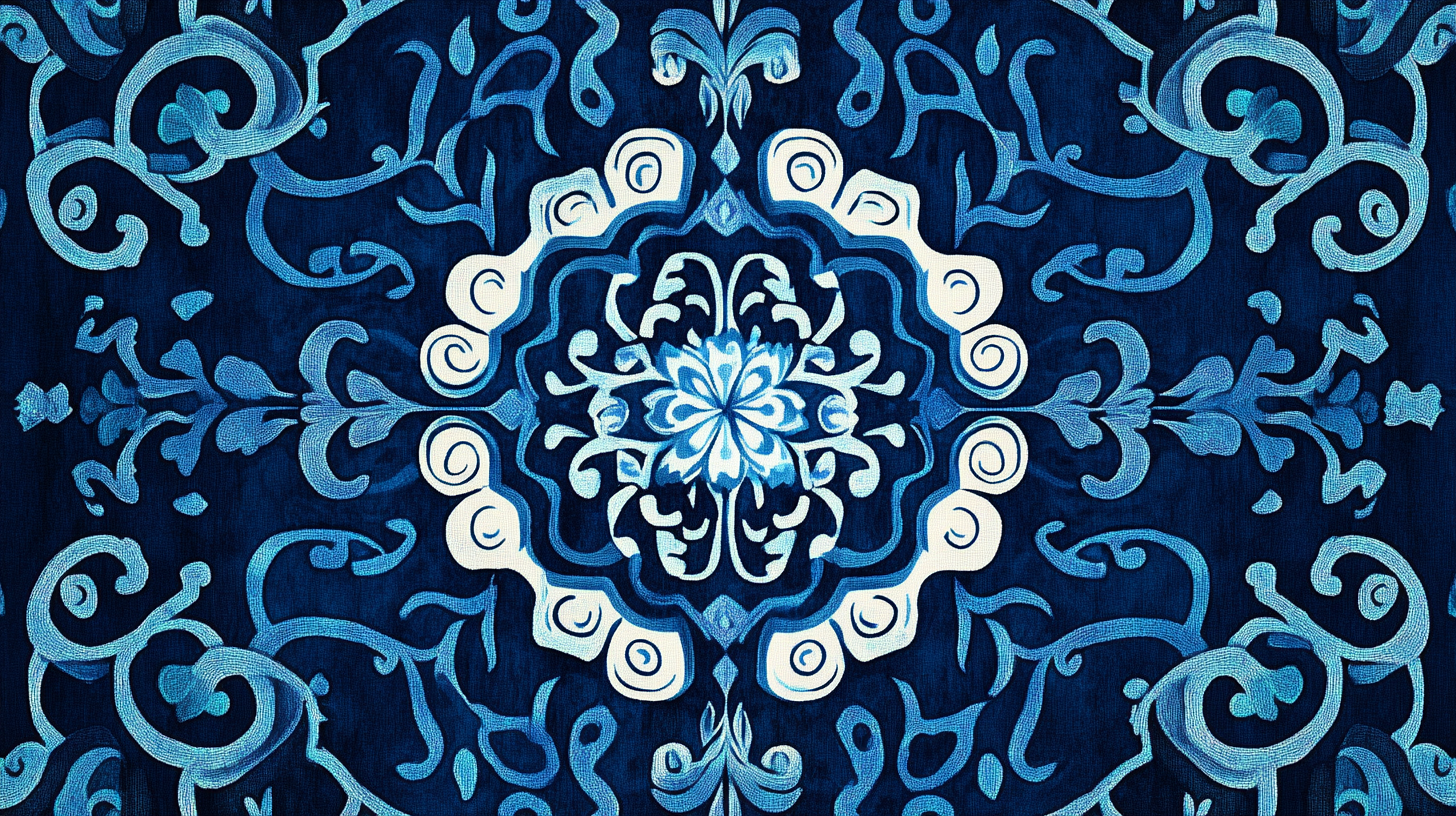 Traditional Korean blue illustrative pattern with scattered lines.