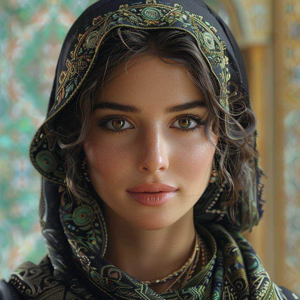 Traditional Saudi clothing on beautiful girl with detailed embroidery.