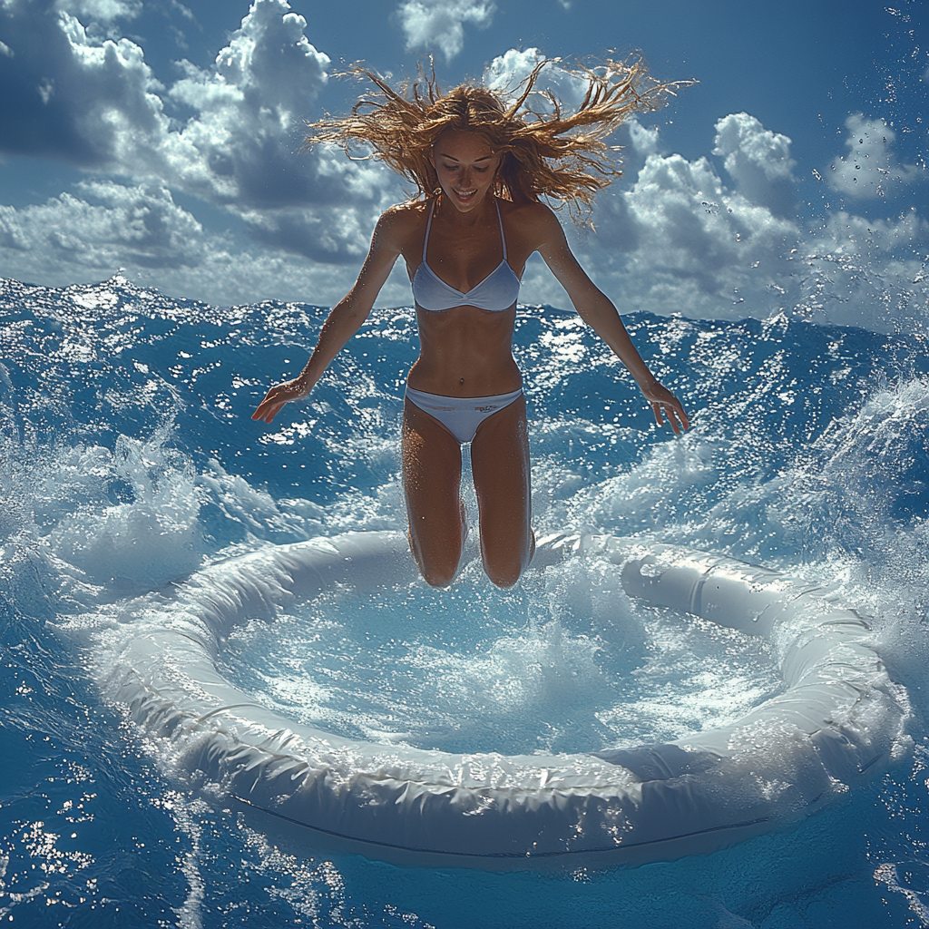 Trampoline Jump Woman Portrait Water Dive HDR