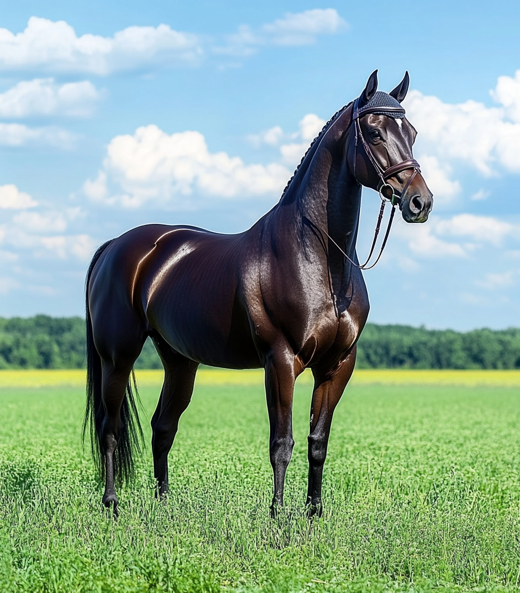 Tranquil Dressage Horse in Lush Countryside Setting