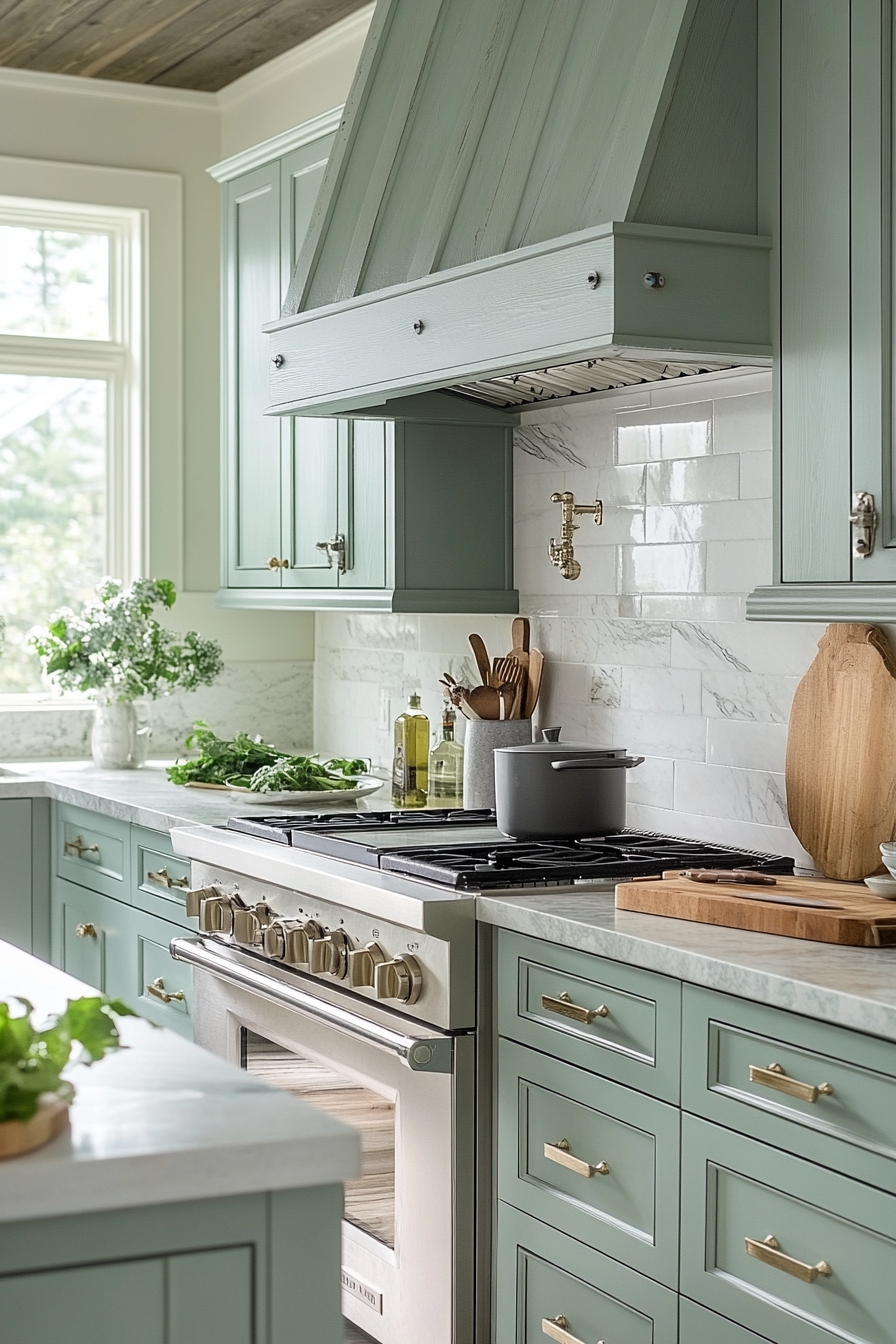 Tranquil Green Lagoon-Inspired Calm Kitchen Design.