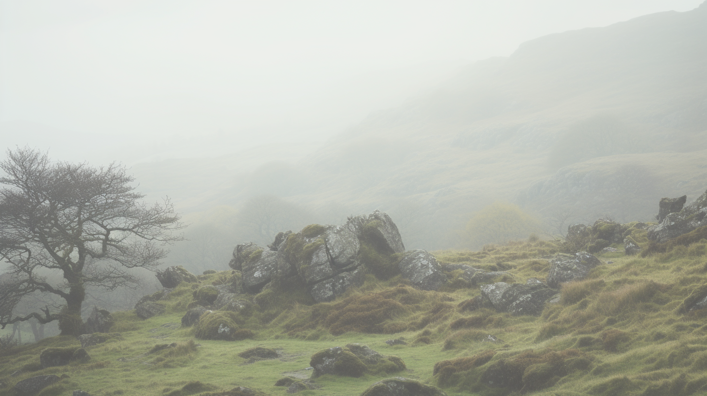 Cinematic Moss-Covered Stone Wall in Scottish Landscape