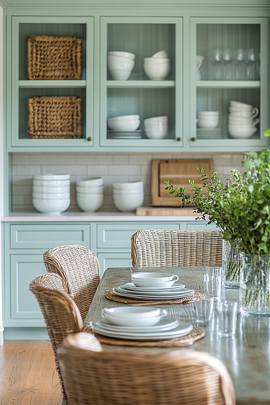 Tranquil Seagrass Kitchen with Plush Seating Area