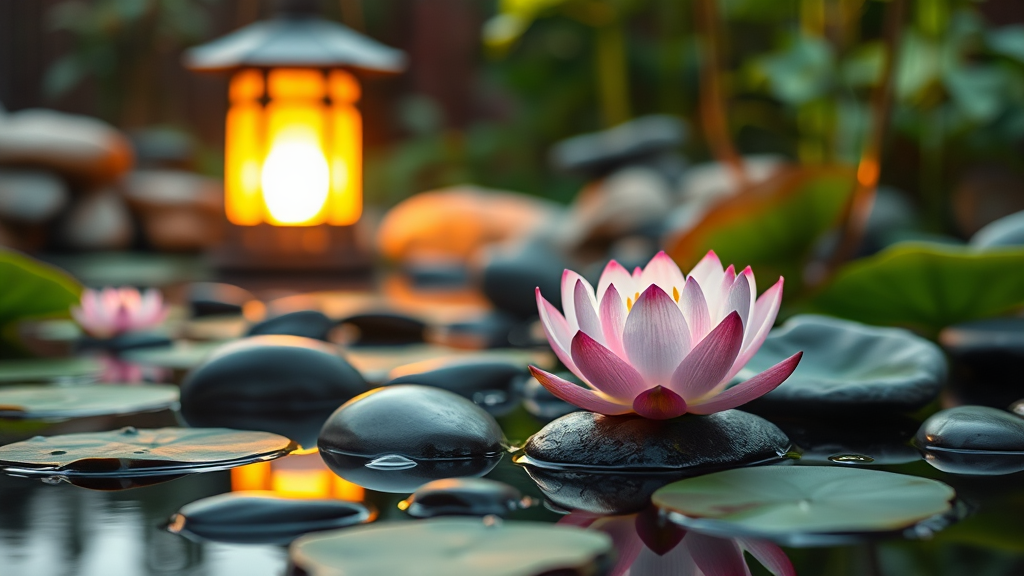 Tranquil Zen Garden with Lotus Flowers