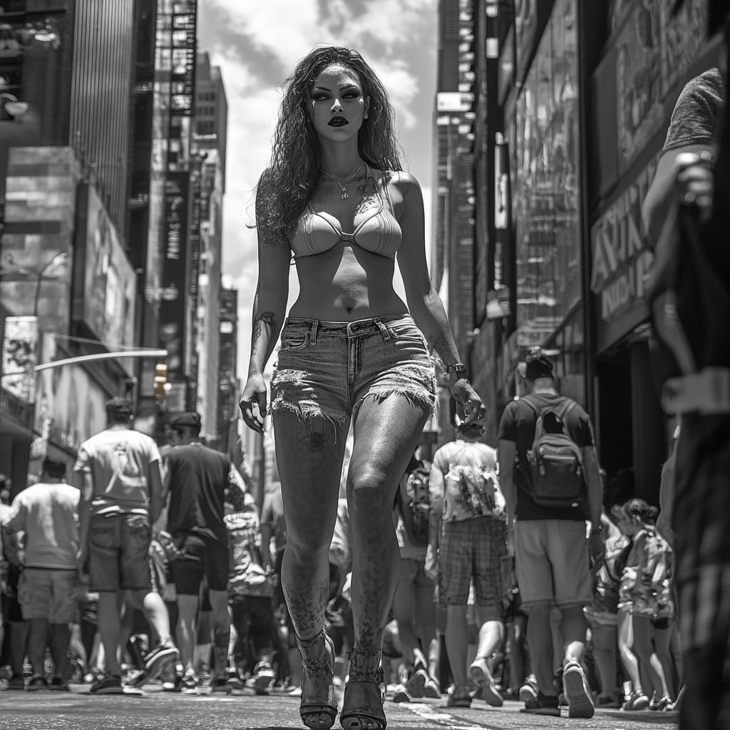 Transgender woman in New York wearing glamorous outfit.