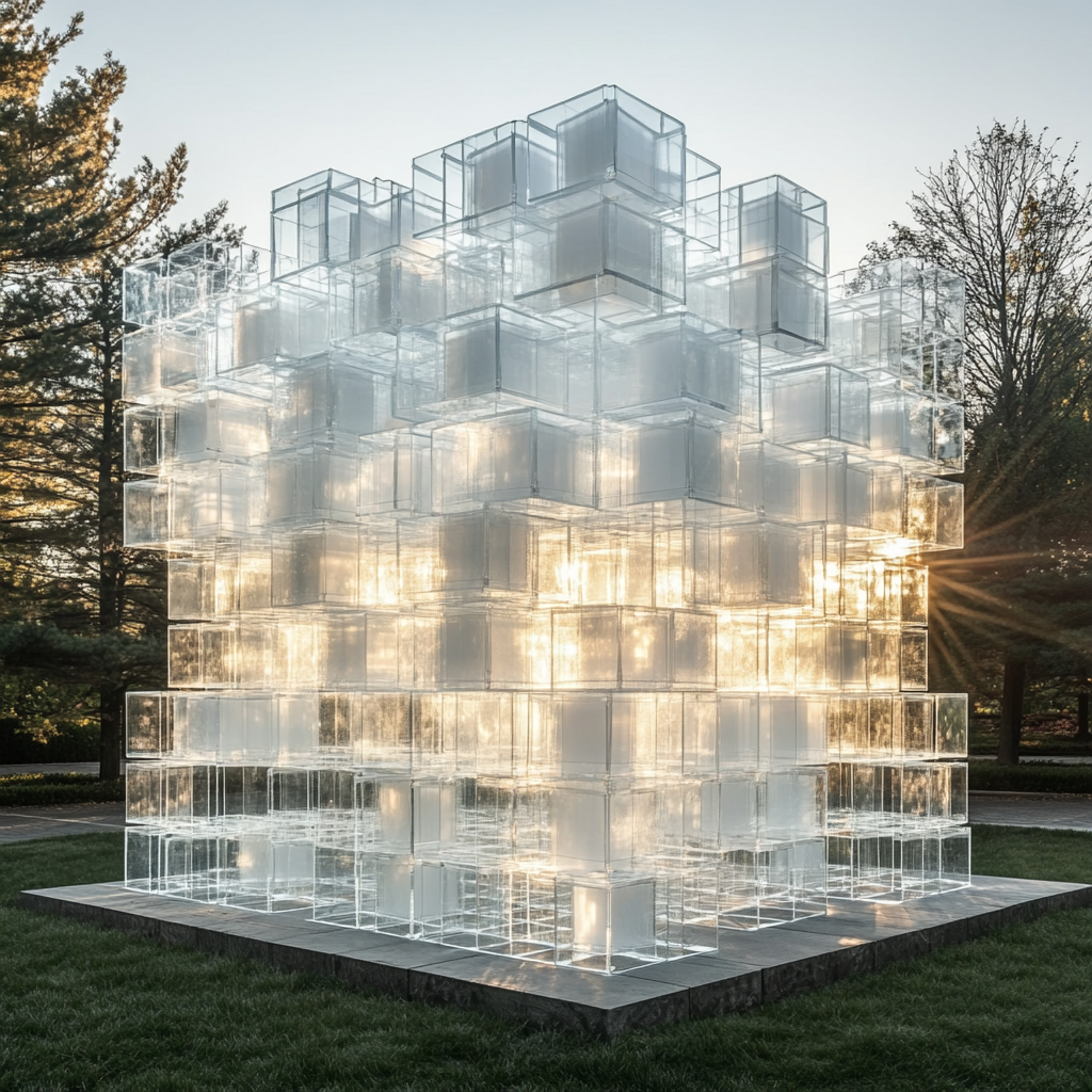 Transparent glass cube with prism reflections in sunlight