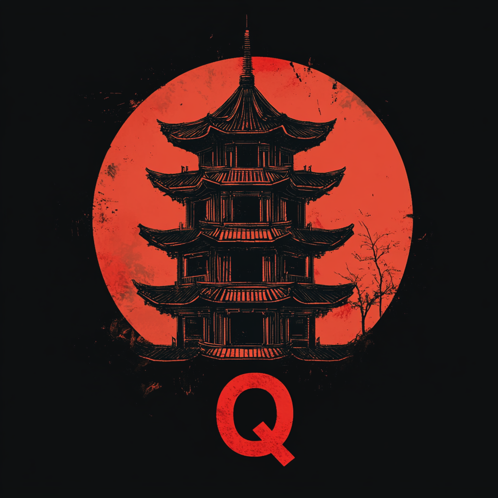 Transportation-themed logo with G, J, pagodas, Q appearance