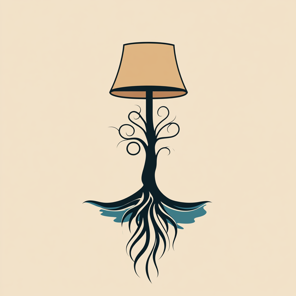 Tree lamp logo with water column, 4 colors only.